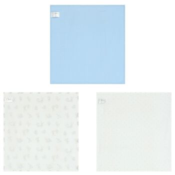 Baby Boys White, Ivory & Blue Muslin Swaddles (3-Pack)