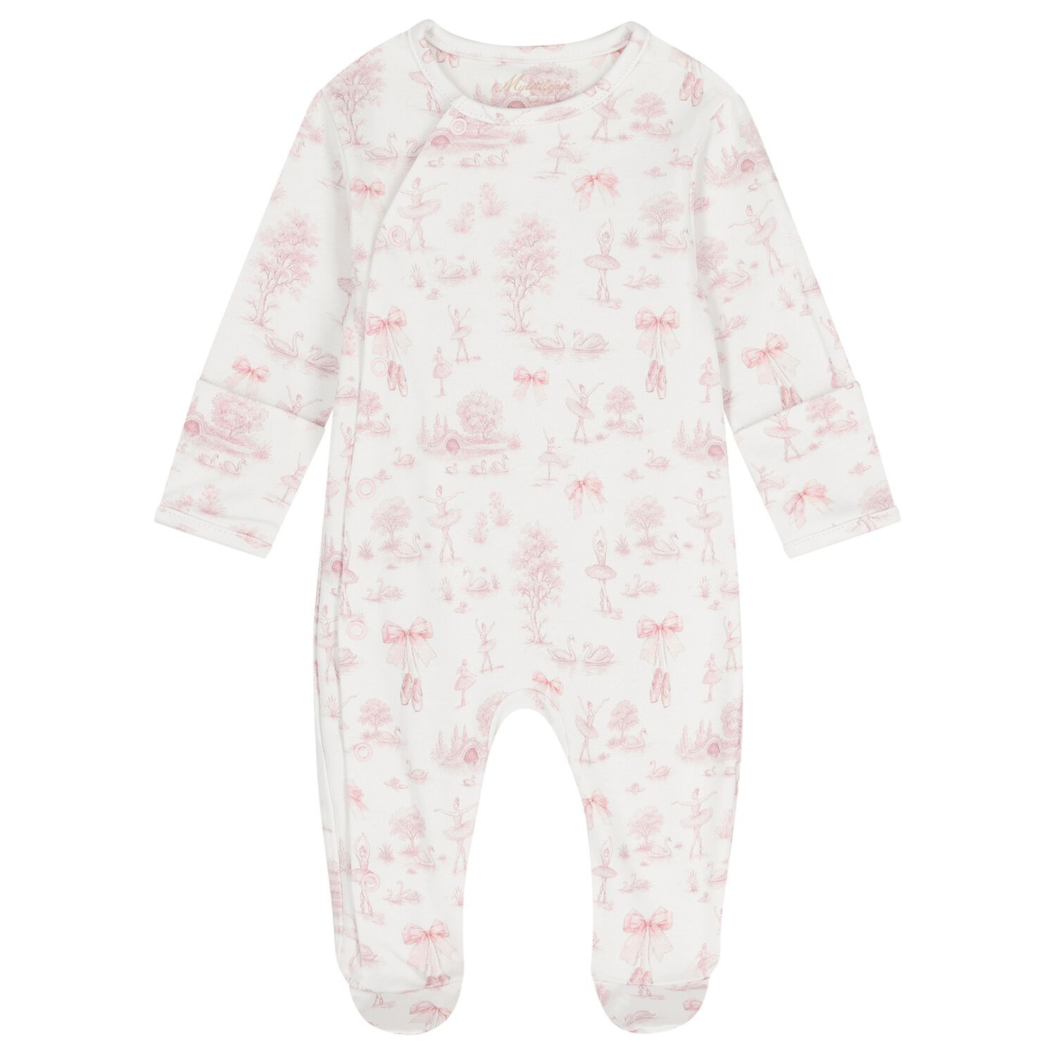 Baby Girls White & Pink Swan Babygrow, 1, hi-res