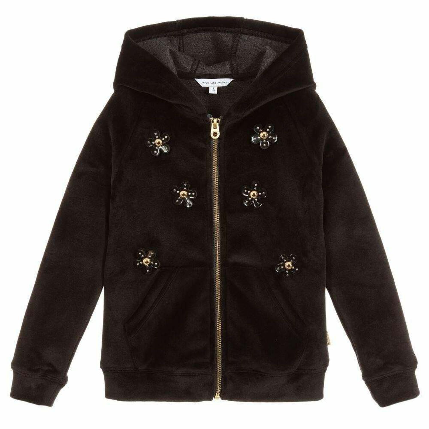 سترة بالقبعة باللون الاسود للبنات, 1, hi-res