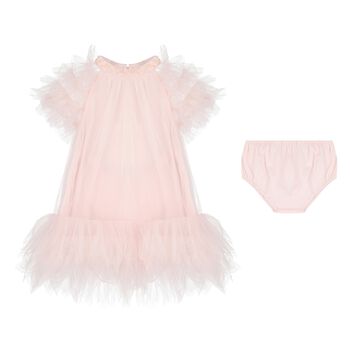 Baby Girls Pink Ruffled Tulle Dress Set