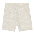 Boys Beige Logo Shorts, 1, hi-res