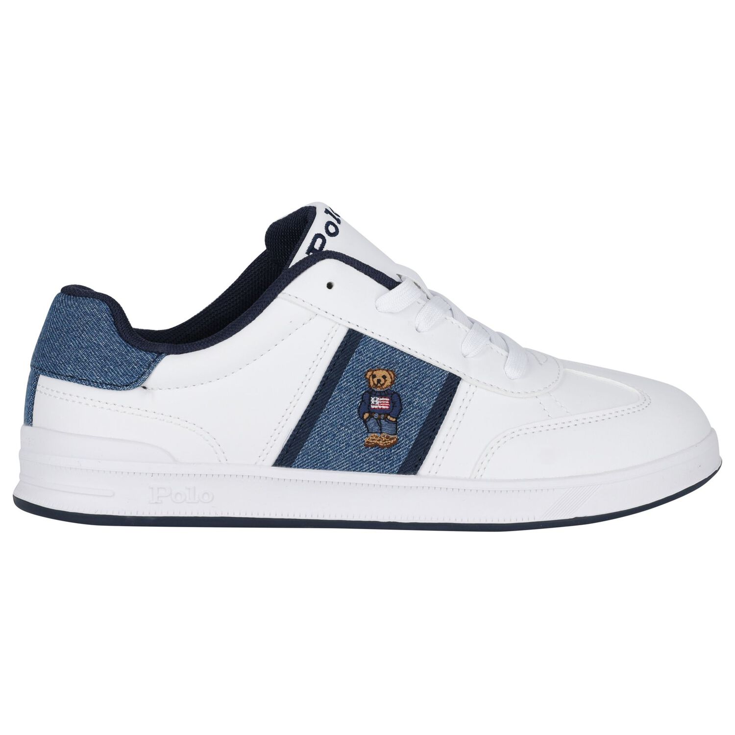 Boys White & Denim Blue Logo Trainers, 1, hi-res image number null