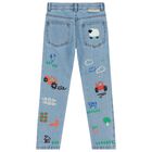 Boys Blue Doodle Denim Jeans, 1, hi-res
