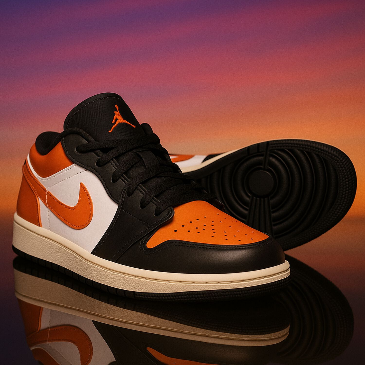 Black & Orange Air Jordan 1 Low Trainers, 6, hi-res