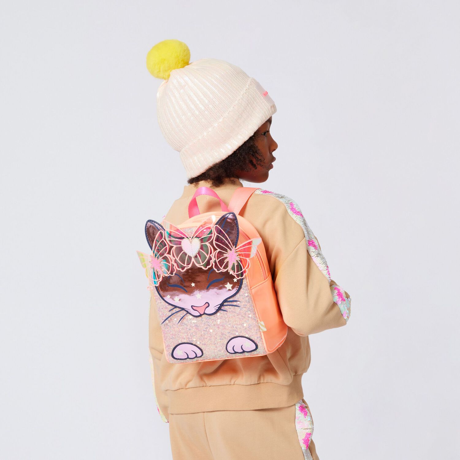 Girls Pink Cat & Sequin Backpack, 1, hi-res