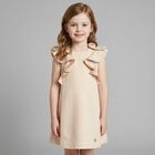 Girls Beige Satin Ruffle Dress, 1, hi-res