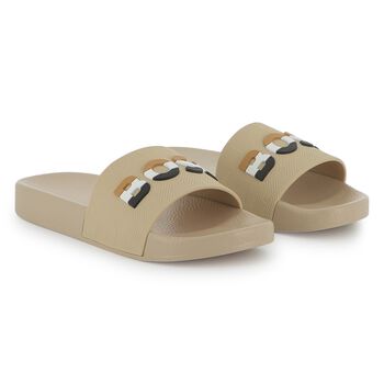Boys Beige Logo Sliders