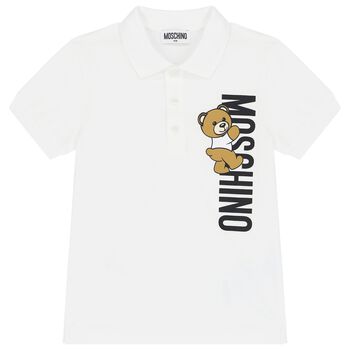 Boys White Teddy Bear Logo Polo Shirt