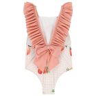 Girls Coral & White Peaches Swimsuit, 2, hi-res