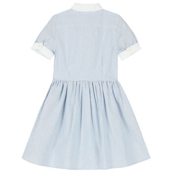 Girls White & Blue Striped Dress