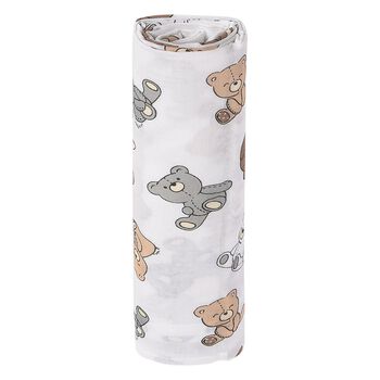 بطانية أولاد بطبعة الدب تيدي باللون  الأبيض