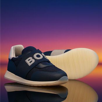 Boys Navy Blue Logo Trainers