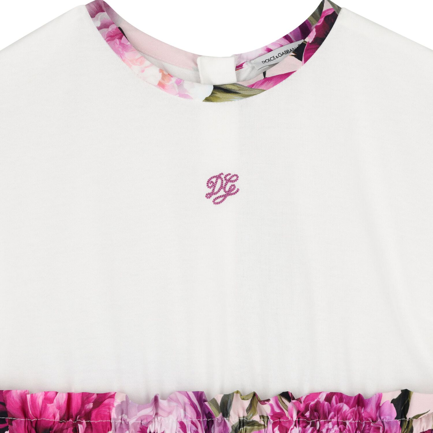 Girls White & Pink Peony Dress, 1, hi-res