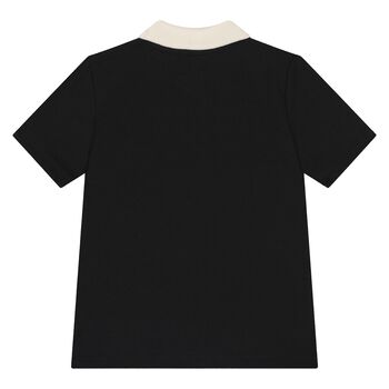 Younger Boys Black & Beige Logo Polo Shirt