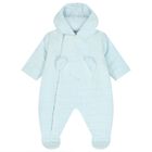 Baby Boys Blue Fleece Hooded Pramsuit, 1, hi-res