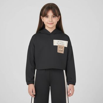 Girls Black Hooded Tracksuit