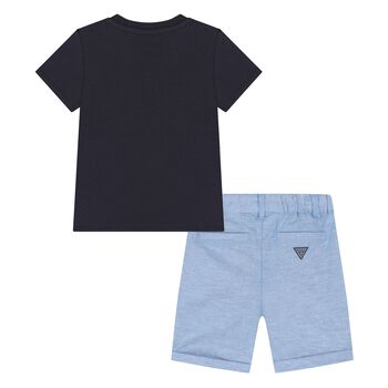 Younger Boys Navy Blue & Blue Shorts Set