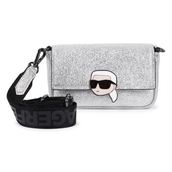 Girls Metallic Silver Ikonik Karl Logo Handbag