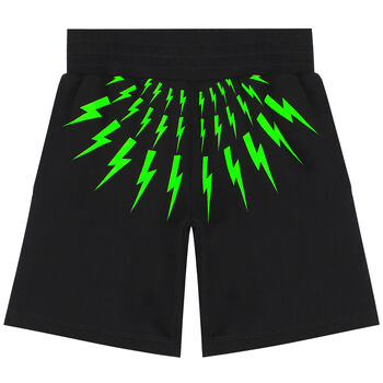 Boys Black & Green Thunderbolt Logo Shorts