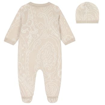 Beige Logo Paisley Knitted Babygrow Gift Set