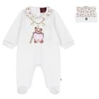 Baby Girls White Teddy Bear Logo Babygrow & Hat Gift Set, 1, hi-res