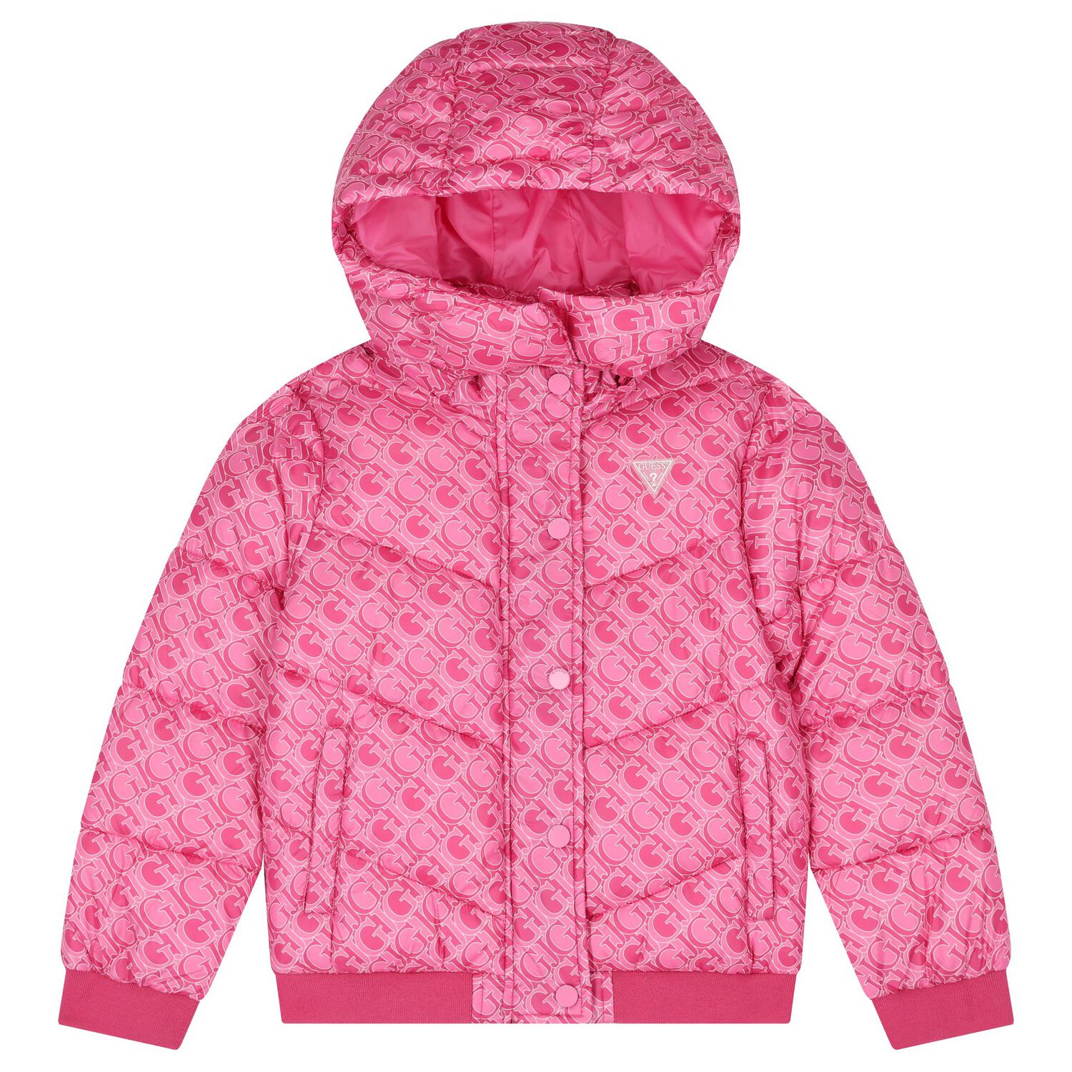 Girls Pink Logo Padded Puffer Jacket, 1, hi-res
