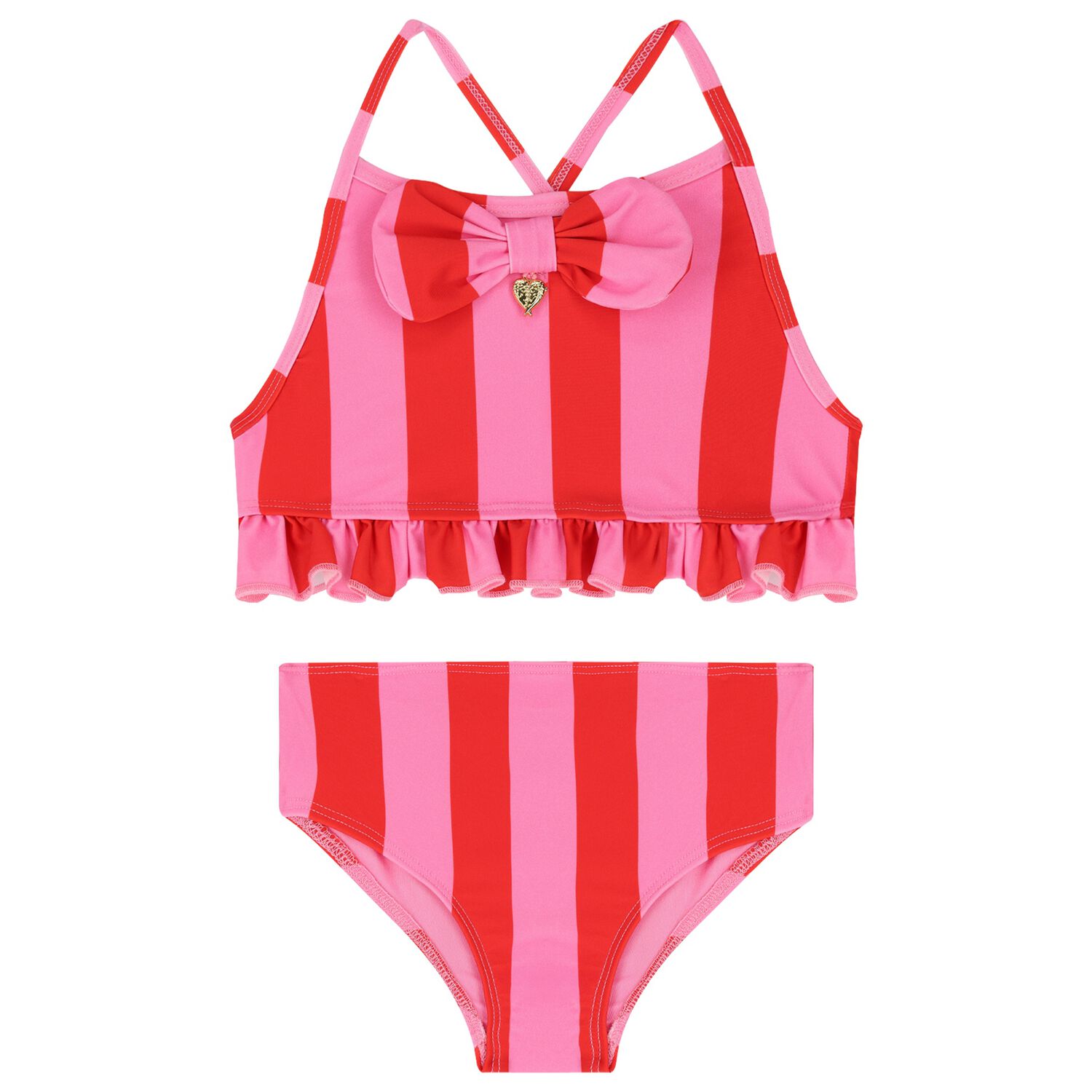 Girls Pink & Red Striped Bikini, 1, hi-res image number null