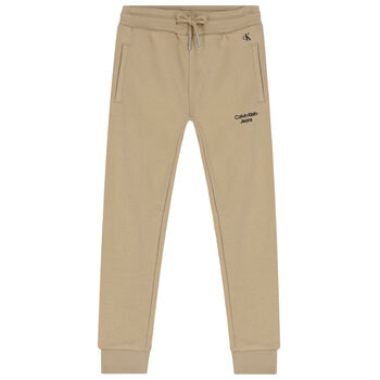 Boys Beige Logo Joggers