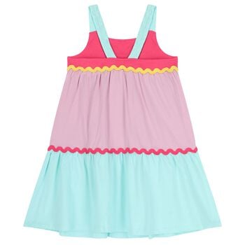 Girls Pink & Aqua Logo Tiered Dress
