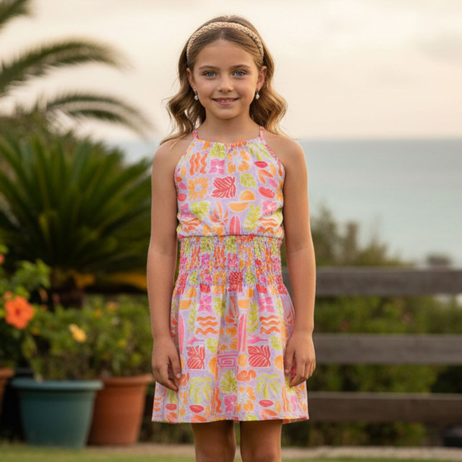 Girls Multi-Coloured Sleeveless Dress, 1, hi-res