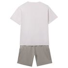 Boys Ivory & Beige Shorts Set, 1, hi-res