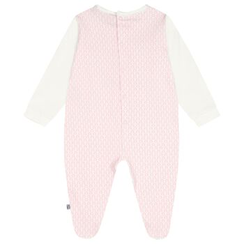 Baby Girls Ivory & Pink Teddy Bear Logo Babygrow