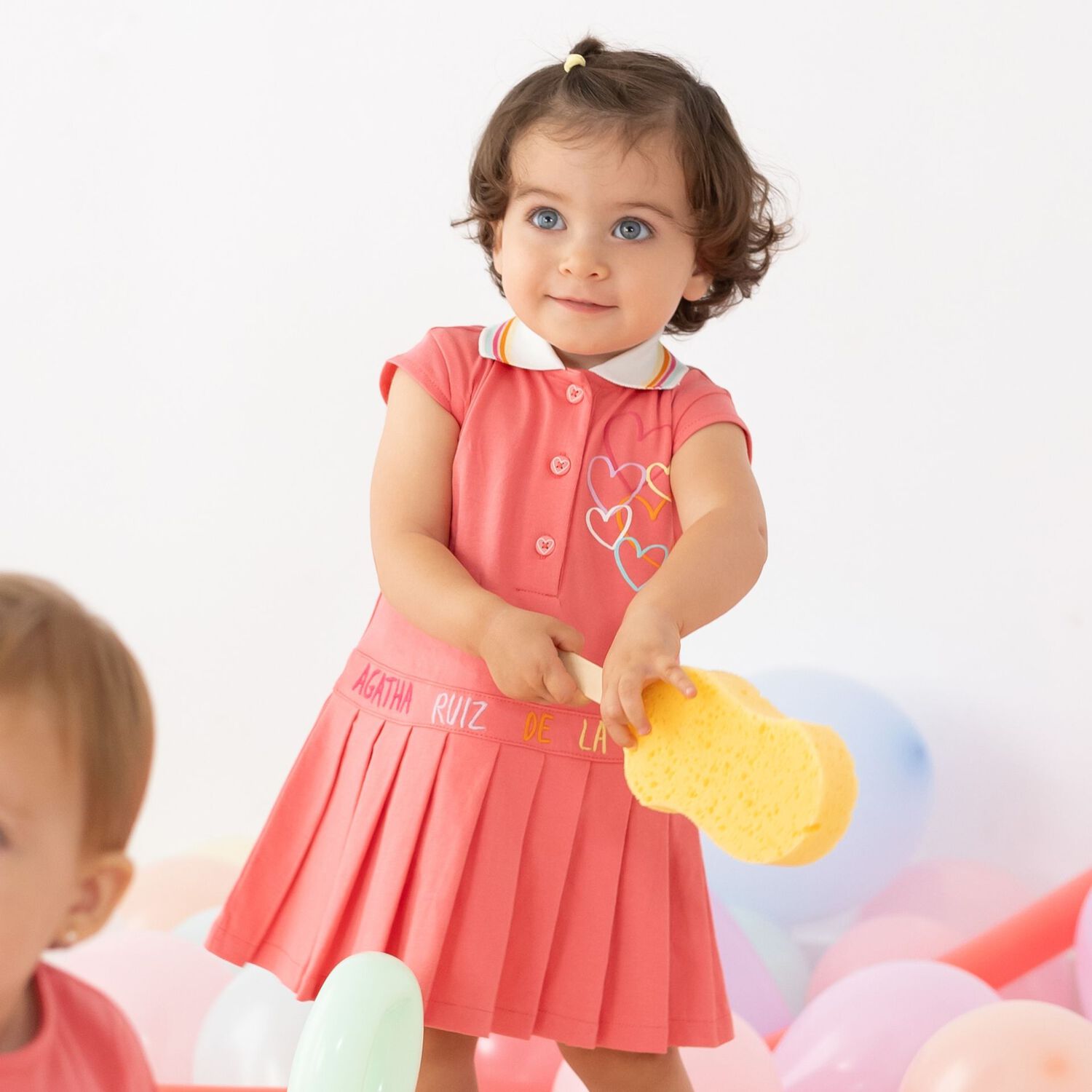 فستان بنات بالشعار بطبعه بولو باللون الوردى, 1, hi-res