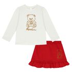 Younger Girls Ivory & Red Teddy Bear Skirt Set, 1, hi-res