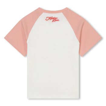 Girls Ivory & Pink Tiger Logo T-Shirt