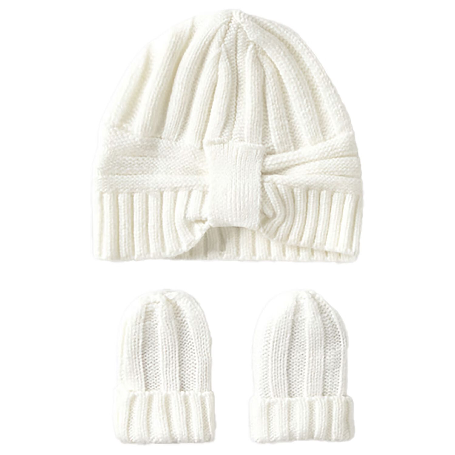 Baby Girls Ivory Knitted Hat & Mittens Set, 1, hi-res image number null