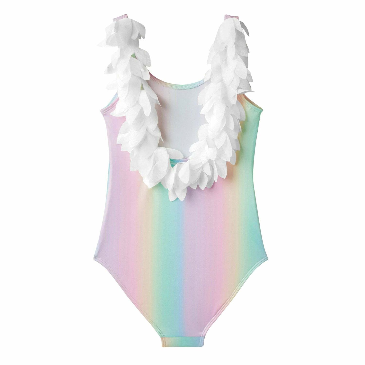 Girls Pink Rainbow Petal Swimsuit, 1, hi-res