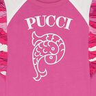 فستان لبلبنات باللون وردي وأبيض مكشكش بشعار, 2, hi-res