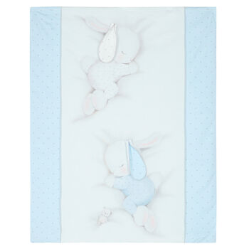 بطانية بطبعة الأرنب باللون الأبيض والأزرق للأولاد