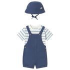 Younger Boys Navy Blue Dungaree & Hat Set (3 Piece) , 2, hi-res