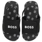 Boys Black Logo Sandals, 1, hi-res