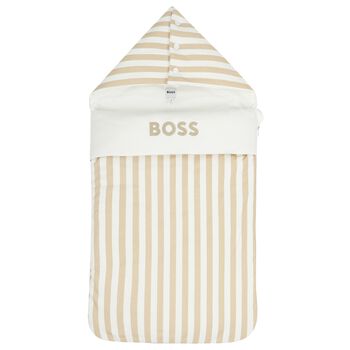 Baby Boys White & Beige Striped Logo Nest
