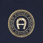 تي شيرت للأولاد بشعار باللون الأزرق الداكن والذهبي, 2, hi-res