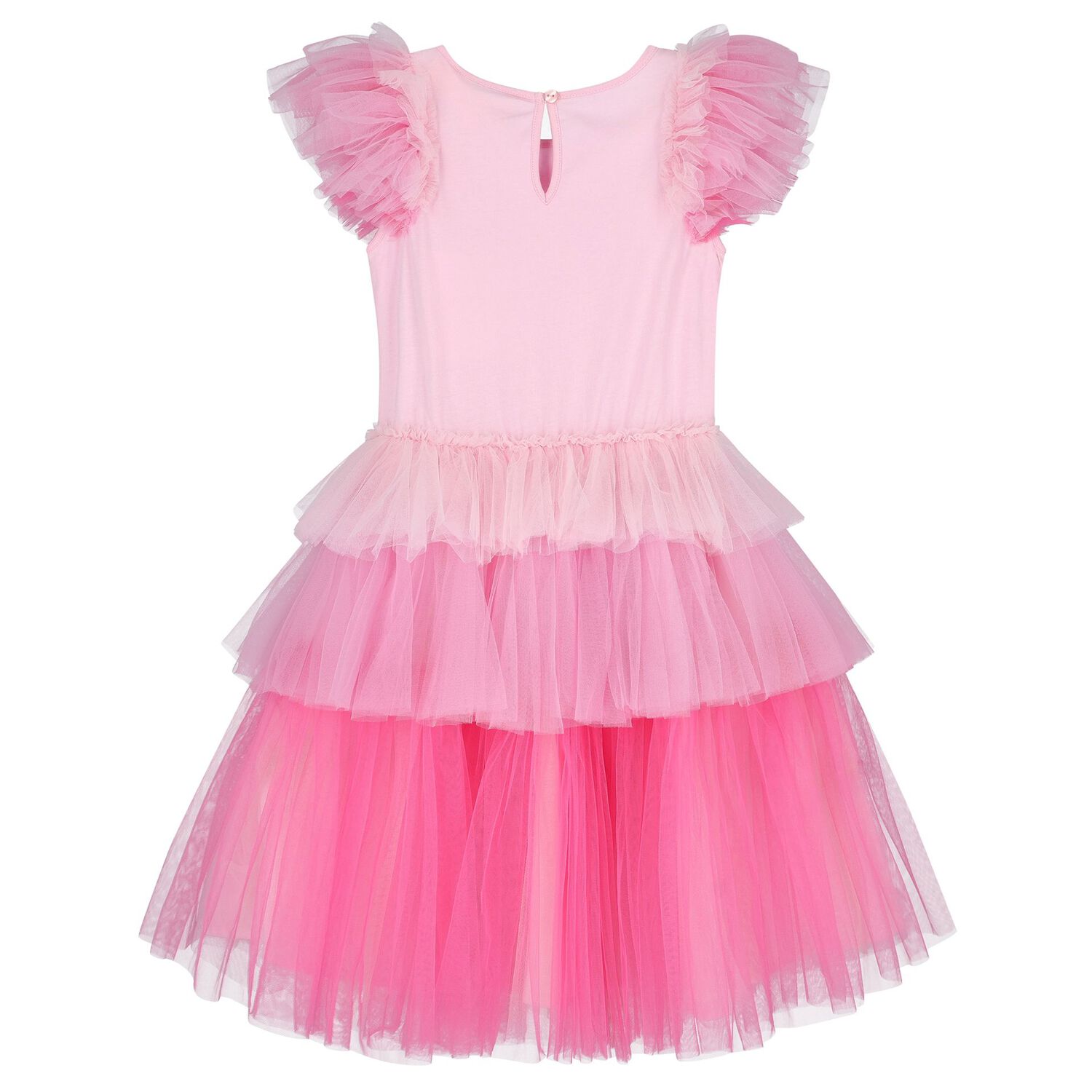 Girls Pink Embellished Ruffle Tulle Dress, 1, hi-res