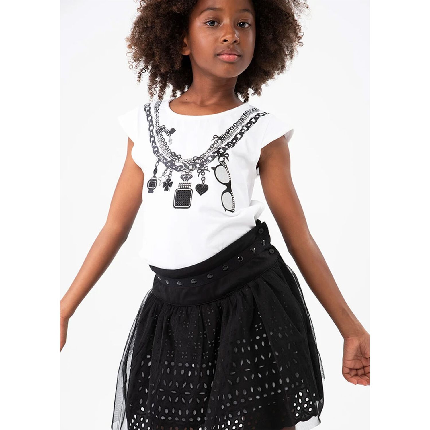 Girls White & Black Necklace T-Shirt, 1, hi-res