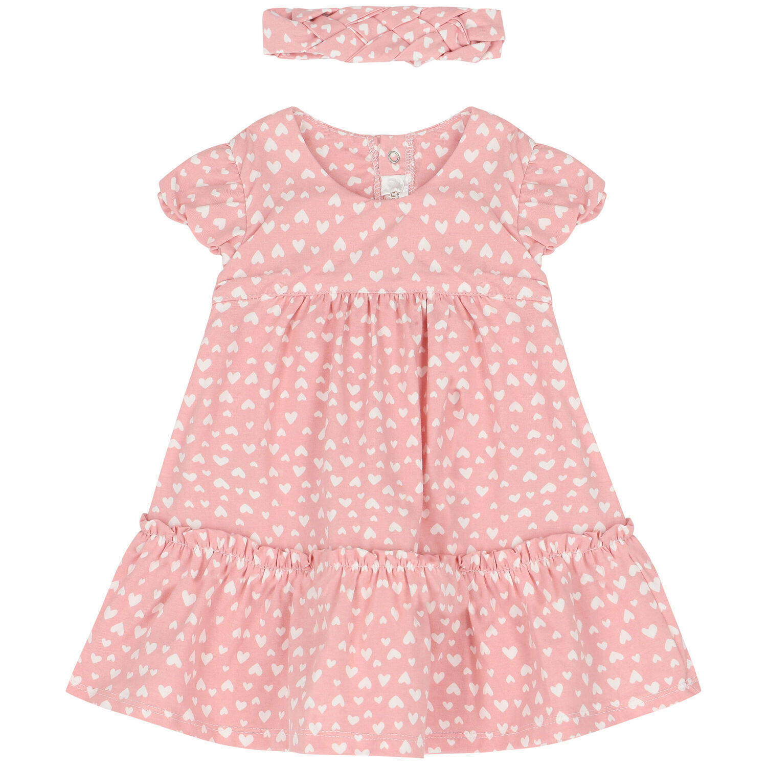 طقم فستان بنات باللون الزهري والأبيض, 1, hi-res