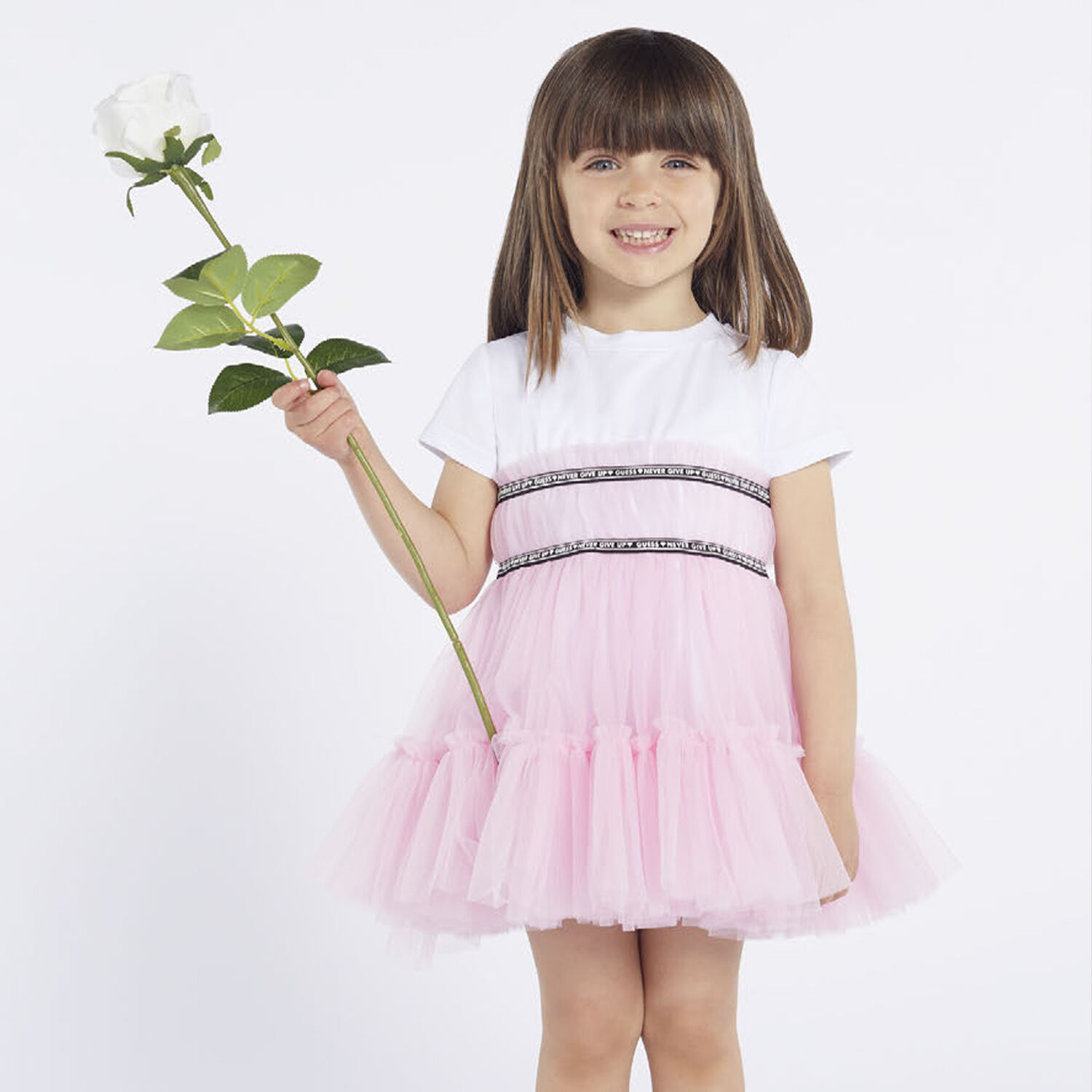 Girls White & Pink Logo Dress, 1, hi-res