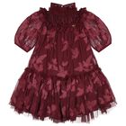 Girls Burgundy Leaf Embroidery Tulle Myrtisa Dress, 3, hi-res