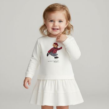 Baby Girls Ivory Polo Bear Sweatshirt Dress Set