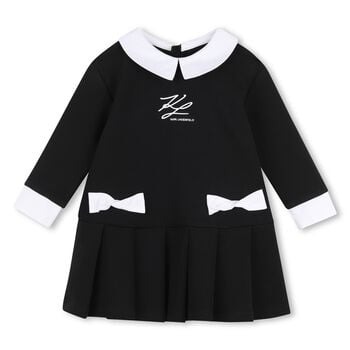 Younger Girls Black & White Logo Pleated Dress
